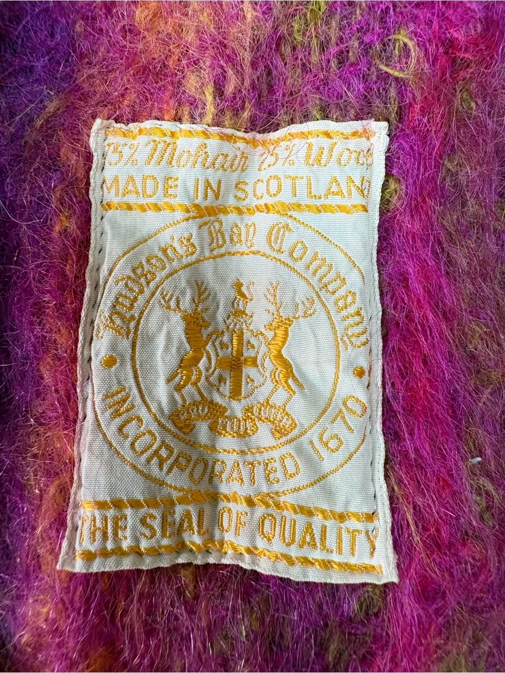 Hudson's Bay Voyageur Mohair‎ Wool Big Scarf Blanket Scotland Pink Purple 21*63